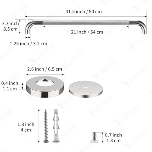 32 Inch Polished Chrome Shower Grab Bar with Anti-Slip Knurled Grip | YuanDe Stainless Steel Bathroom Grab Bars,Shower Handrail Support, Handicap Elderly Balance Assist Handles-2Packs - color: Chrome, size: 32inch-2Pack