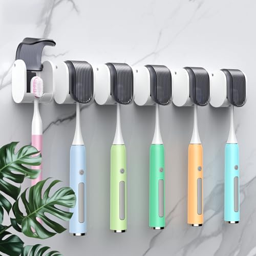 6 Pcs Toothbrush Holders Wall Mounted, Single Slot Design, Shower Self Adhesive Wall Mounted Toothbrush Holder with Cover, Waterproof and Dustproof, Suitable for Bathroom, Family, Travel (Grey) - color: 6pcs-grey