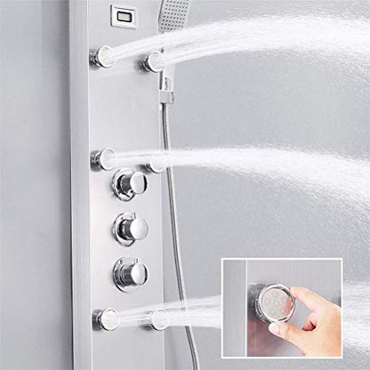 Wall-Mounted Shower Faucet Thermostatic Shower Panel Tower Stainless Steel Shower Column Digital Temperature Display Jets Body Massage Shower System,B