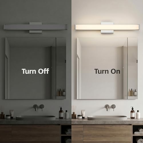 URSOLA 24" Modern LED Bathroom Light Fixtures, Chrome 3CCT Dimmable Bathroom Vanity Light Over Mirror, Bathroom Vanity Bath Bar Lights with Double Layer Acrylic Shade - color: Chrome, size: 24inch