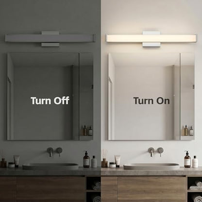 URSOLA 24" Modern LED Bathroom Light Fixtures, Chrome 3CCT Dimmable Bathroom Vanity Light Over Mirror, Bathroom Vanity Bath Bar Lights with Double Layer Acrylic Shade - color: Chrome, size: 24inch