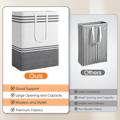 2 Pack Large Home Laundry Basket, Laundry Hamper, Freestanding Waterproof Dirty Clothes Bag, Tall Clothes Hamper - Extended & Reinforced Handles for College Dorm, Family (Light Grey/125L) - size: 2 x 125L