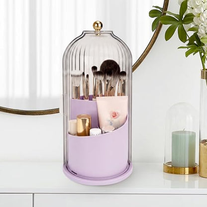 QIYVLOS Toothbrush Holders with Sliding Lid, Rotating 3 Slots Bathroom Organizer Countertop, Tooth Brush Toothpaste Holder Bathroom Counter Stand Sink Organizer for Makeup Brushes Holder (Purple) - color: Purple+transparent