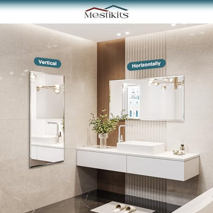 Frameless Bathroom Mirror 24"x48", Beveled Bathroom Mirror | 4mm Tempered Glass Shatterproof Wall Mount Mirrors for Entryway Vanity Bathroom Bedroom, Hangs Horizontally or Vertically - size: 48"L x 24"W