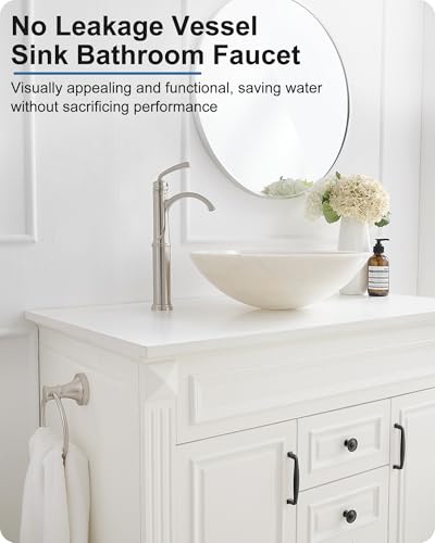 Bathroom Vessel Sink Faucet Brushed Nickel, Brass Tall Waterfall Bathroom Faucet 1 Hole Bathroom Sink Faucet Single Handle Bathroom Faucets with Water Lines Pop-Up Drain - color: Brushed Nickel