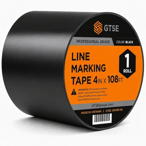 GTSE 4 inch x 108 ft Black PVC Vinyl Floor Tape, Safety Marking Tape, 6 mil Thick, Suitable for Dance Floors, Gyms, Warehouses, Sports Facilities - color: Black, size: 4" x 108 ft