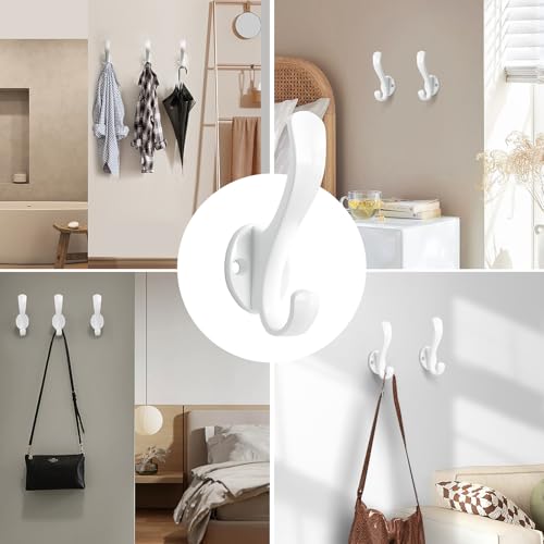 Coat Hooks Heavy Duty - Easy to Install Metal Towel Hooks Fashionable Wall Hooks for Hanging Hat, Towel, Key, Robe, Scarf, Bag, Cap (6 PCS White) - color: White
