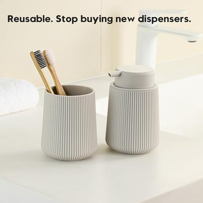 YAUKPH Striped Foaming Hand Soap Dispenser Beige | with Leak-Proof Pump for Bathroom and Kitchen Countertop 11oz - color: Beige, size: Foaming Dispenser