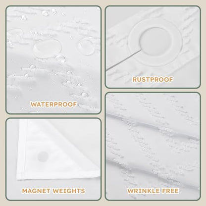 FADOTY White No Hook Shower Curtain Set with Snap in Liner, 71'' x 86'' | Bathroom Hotel Fabric Curtain, Waterproof Washable Liner, See Through Top Window, Ringless Chevron Tufted Cloth Curtain - color: White, size: 71"W x 86"L (Pack of 1)