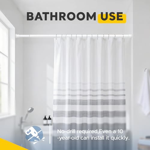 White Tension Rods 28 to 84 Inch,1"Heavy Duty Spring Tension Curtain Rod，No Slip No Drill Adjustable Shower Tension Curtain Rod for Bathroom, Window, Closet & Wardrobe - color: White, size: 28-84 inch