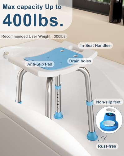 HOMLAND Shower Chair for Inside Shower, Adjustable Height Shower Stool | Shower Seat for Inside Tub Bathroom Bench Bath Chair for Elderly and Disabled, Lightweight Aluminum Frame - Light Blue - color: Light Blue