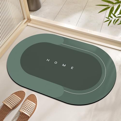 TOKLYUIE Super Absorbent Bath Mat, Quick-Drying Bathroom Mats, Super Absorbent Living Room Floor Mat, Rubber Non-Slip Bottom, Easy to Clean Bathroom Rugs, Simple Kitchen Doormat (Oval Green, 40x60cm) - color: Oval Green, size: 40 x 60 cm