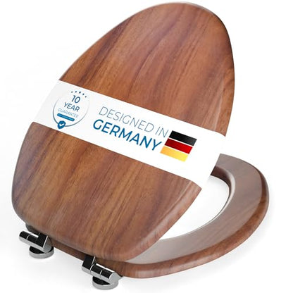 SANILO Wooden Toilet Seat with Soft Close [ELONGATED] - Decorative, Quiet & Slow Close Molded Wood Seat - With Strong Bumpers & Hinges - Adjustable Fit - Mahogany - color: Mahogany