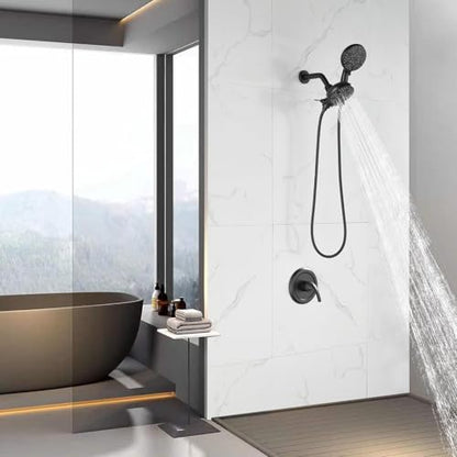Taplong Dual Shower Head Combo with Valve 7 Mode Handheld Matte Black | Enjoy 7-Setting Rain Showerhead and 7-Setting Hand Held Shower Separately or Together,2 in 1 Showerhead Shower System