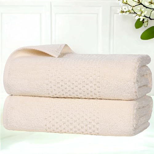 Superior Playa Zero Twist Cotton Medium Weight Towels, for Guest Bath, Bathroom, Shower, Spa, Plush, Quick Dry, Ultra-Soft Towels, Bath Essentials, Waffle Textured, Bath Towels, Set of 2, Ivory - color: Ivory, size: Bath Towel - 2PC