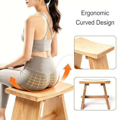 18" Teak Shower Bench - Shower Stool for Bathroom Unique Rustic Style and Comfort - Farmhouse Solid Wood Furniture for Indoor & Outdoor Use