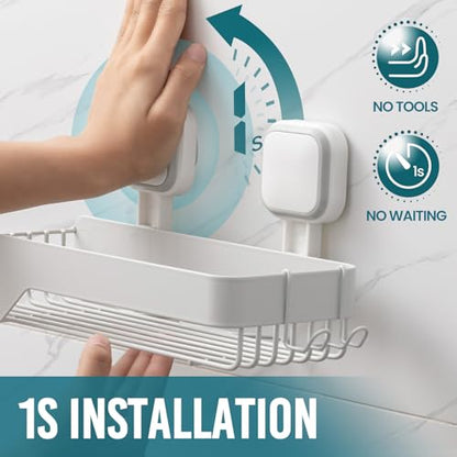 TAILI Shower Caddy Suction Cup Rustproof Metal Shower Shelves White 2pack | Rustproof,No Drilling Wall Mounted Basket, Upgraded Removable Suction Cup Bathroom Organizer Heavy Duty Shampoo - color: White 2pack