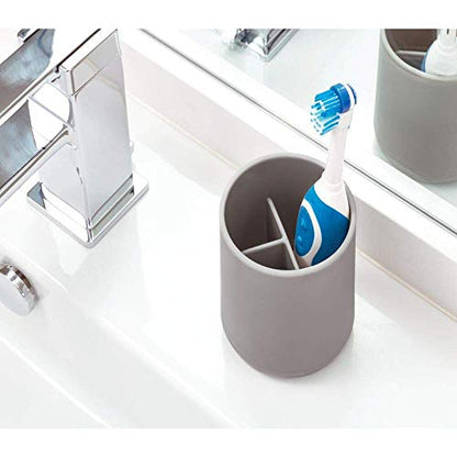 iDesign Bathroom Accessories Set, 4-Piece Sink Tidy with Soap, Toothbrush Holder, Cotton Pad Dispenser and Tray, Made of Plastic, Grey, 24.5 cm x 8.9 cm x 16.2 cm - color: Matte Gray, size: 24.5 cm x 8.9 cm x 16.2 cm