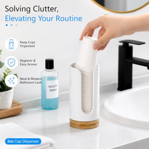 Ceramic Bathroom Cup Holder, 3-5 oz Cup Dispenser, White | Disposable Paper & Plastic Bathroom Cups Holder - Mouthwash Cups Dispenser for Bathroom, Guest Toiletries, Countertop, Coffee - color: White