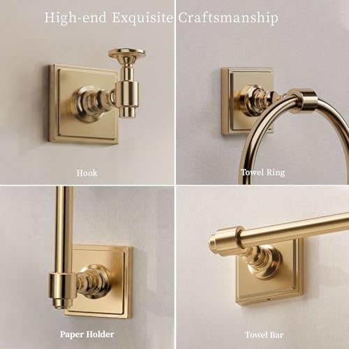 Champagne Bronze Bathroom Accessories Set, 5 Piece Bathroom Towel Holder Set, SUS304 Stainless Steel 24" Towel Bar, Towel Rack Set for Bathroom, Bathroom Hardware Set Wall Mounted - color: Champagne Bronze
