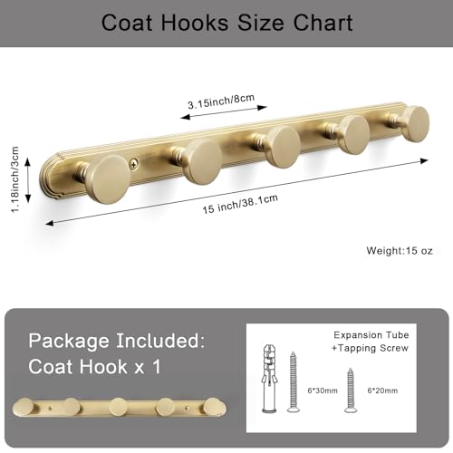 Goo-Ki 1 Pack Champagne Bronze Coat Rack Wall Mount Heavy Duty, Towel Rack Zinc Alloy Coat Hooks Wall Mounted for Hanging Bag Hat Clothe,6651UBR-H014-5 - color: Champagne Bronze, size: 5 Hooks