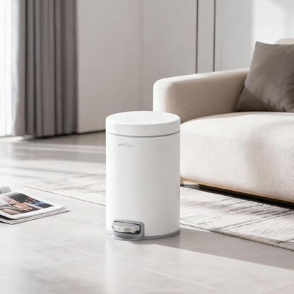 mVm Bathroom Trash Can,5.3 Gallon/20 Lliter Step Garbage Can with Lid and Foot Pedal,Soft-Close,Anti-Fingerprint.Round Stainless Steel Trash Can for Kitchen Bathroom,Office,Living Room (Matte White) - color: White, size: 5.3Gal/20L