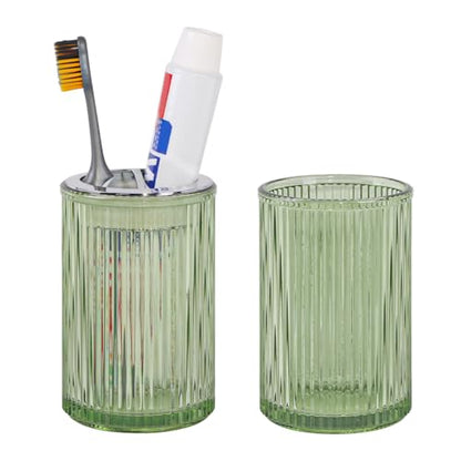 Green Toothbrush Holders for Bathrooms, 2pcs Glass Toothbrush Holder and 12oz Bathroom Tumbler Cup Set, Silver Tooth Brush and Toothpaste Organizer for Bathroom Vanity Countertop - color: Green Silver