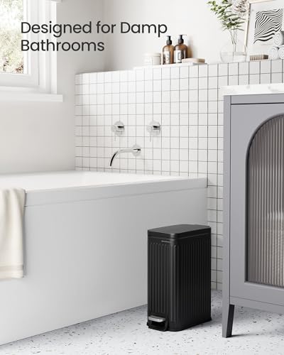 SONGMICS Bathroom Trash Can, 1.6-Gallon (6 L) Trash Bin with Lid, Slim for Small Spaces, Stainless Steel Garbage Can, Soft Close, Black ULTB563B02 | Slim Bin for Small Spaces, Soft Close, Ink Black, PATIA Collection ULTB563B02 - color: Black, style: 1.6 G