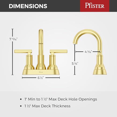 Pfister Capistrano Brushed Gold 3 Hole Centerset Bathroom Faucet LF048CSOBG | Push & Seal drain included, TiteSeal no-putty install, EPA WaterSense 30% savings, NSF lead-free, Lifetime finish coverage - color: Brushed Gold, size: 1 Pack