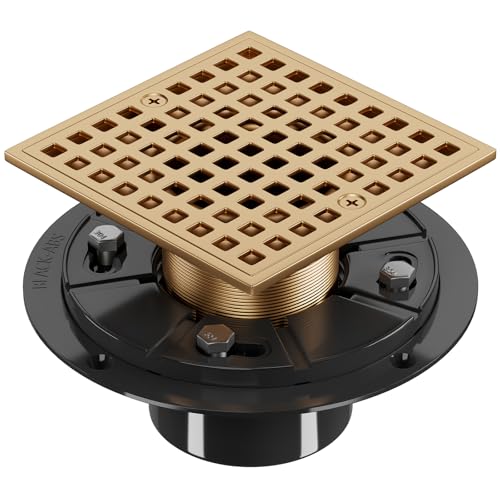 4 Inch Square Shower Floor Drain with Flange and Hair Strainer | Champagne Bronze Shower Drain with Hair Catcher, SUS304 Stainless Steel, Anti-Clog, Removable Grid Drain Cover, For Bathroom - color: Champagne Bronze
