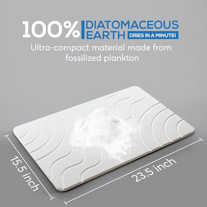 Stone Bath Mat Quick Drying Diatomaceous Earth Bath Mat Non Slip Shower Mat Super Absorbent Stone Bath Mats for Bathroom, Floor, Kitchen Counter, Easy to Clean (23.6” X 15.3”, White) - color: White