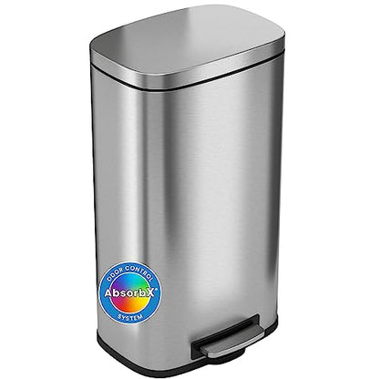 iTouchless SoftStep 8 Gallon Step Trash Can with Odor Control System and Removable Inner Bucket, Stainless Steel 30 Liter Kitchen Garbage Can Perfect for Home & Office - color: Silver, Step 8 Gal