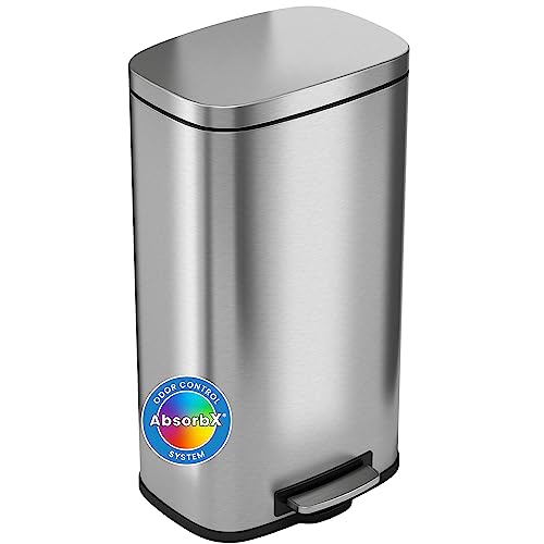 iTouchless SoftStep 8 Gallon Step Trash Can with Odor Control System and Removable Inner Bucket, Stainless Steel 30 Liter Kitchen Garbage Can Perfect for Home & Office - color: Silver, Step 8 Gal