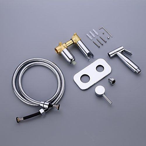 TRUSTMI Toilet Concealed Hot and Cold Hand Held Bidet Sprayer Set, Chrome | Brass Rough-In Valve, Wall Mount, Warm Water Diaper Shattaf Bidet Attachment - color: Chrome