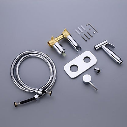 TRUSTMI Toilet Concealed Hot and Cold Hand Held Bidet Sprayer Set, Chrome | Brass Rough-In Valve, Wall Mount, Warm Water Diaper Shattaf Bidet Attachment - color: Chrome