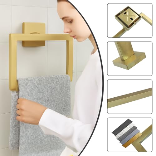 Gold Towel Ring, 2 Pcs | Premium Stainless Steel, Sleek Square Design, Durable Wall-Mounted, Contemporary Bathroom