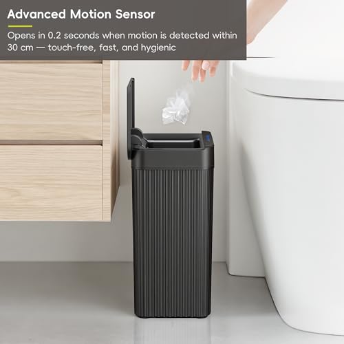 EKO Brio 10L/2.6 Gallon Motion Sensor Trash Can, Automatic Touchless Bathroom Garbage Bin, Waterproof Smart Trash Can for Kitchen, Bedroom, and Office, Black - size: Brio 10L- Carbon Black