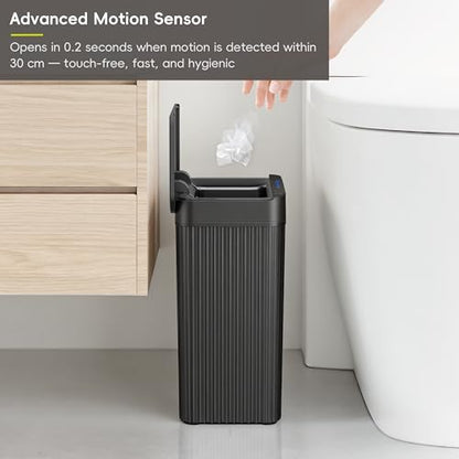 EKO Brio 10L/2.6 Gallon Motion Sensor Trash Can, Automatic Touchless Bathroom Garbage Bin, Waterproof Smart Trash Can for Kitchen, Bedroom, and Office, Black - size: Brio 10L- Carbon Black