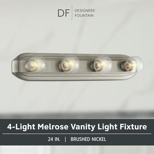 Designers Fountain 4-Lights Melrose Vanity Light Fixture, 24 Inch Wall Mount Sconce for Bathroom, Bedroom or Mirror, Brushed Nickel, 6614-BN - size: 4-Light