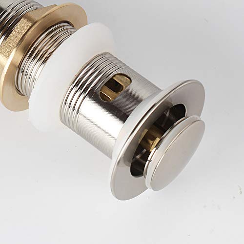Bathroom Sink Pop Up Drain with Overflow, Strainer, Brushed Nickel | Solid Brass with Detachable Basket Strainer; 7 in. Closed/7.5 in. Open; 1-1/2 in. Min Drain Opening; Push-button Stopper - color: Brushed Nickel, size: Small Popup Cap