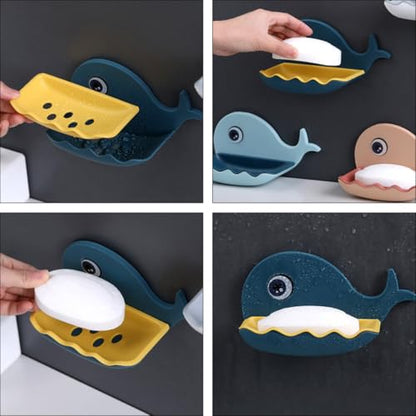 TIDTALEO Whale Shaped Adhesive Soap Holder with Draining Design Wall-Mounted Bar Soap Rack for Bathroom Shower Dark Blue Non-Drill Organizer