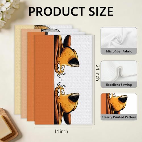 4 Pcs Funny Hound Dog Kitchen Towels, Cute Terrier Dogs Gifts Hand Towel - color: Multi0233