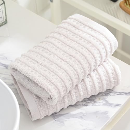 sense gnosis Light Grey Waffle Hand Towel Set of 2 Super Soft 100% Cotton Terry Striped Pattern Ultra Absorbent Hand Towel for Bathroom 13 x 29 Inch - color: Light Grey
