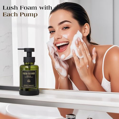 Luxspire Foaming Soap Dispenser 15oz Hand Soap Bottle, Olive Green, 2 Pack | Anti-drip pump, wide mouth easy refill, non-slip silicone base, 7 waterproof labels, bathroom and kitchen sink use - color: Olive Green