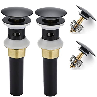 Rockgoya Bathroom Sink Drain,2 Pack Drain Stopper Bathroom Sink with Overflow,Pop Up Drain Assembly with Detachable Strainer Basket,Built-in Anti-Clogging Strainer,Stainless Steel Mattle Black - color: Mattle Black-2 Pack, style: With Overflow
