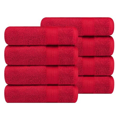 100% Cotton Hand Towels 18x28 Inches, 600 GSM, Soft & Absorbent, Set of 8, Red - color: Red, size: Hand Towel Set of 8