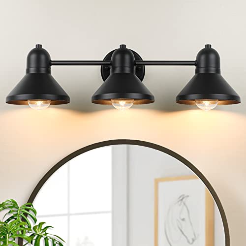 Bairth Bathroom Light Fixtures,3-Light Black Metal Vanity Light Over Mirror | Farmhouse Rustic Industrial Bathroom Vanity Light, Modern Bathroom Lights with Metal Shade for Living Room Cabinet Hallway - size: 3-Light