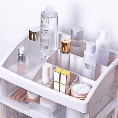 Makeup Organizer with 3 Drawers, Bathroom Vanity Countertop Storage for Cosmetics, Brushes, Lotion, Nail Lipstick and Jewelry (White) - color: White