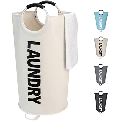 Maxsilan 125L X-Large Laundry Basket Bag, Collapsible Tall Hamper, Beige | Freestanding tall laundry bag & foldable washing basket. Extra large clothes storage bin with durable sturdy handles - color: Beige, size: 125L