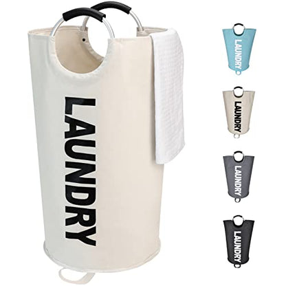 Maxsilan 125L X-Large Laundry Basket Bag, Collapsible Tall Hamper, Beige | Freestanding tall laundry bag & foldable washing basket. Extra large clothes storage bin with durable sturdy handles - color: Beige, size: 125L